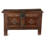 A CHARLES II OAK COFFER POSSIBLY WEST COUNTRY, C.1660 the interior originally with a till, the