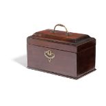 A GEORGE II MAHOGANY TEA CADDY C.1740 the lid with a brass handle, the interior with three