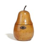 A TREEN FRUITWOOD TEA CADDY IN THE FORM OF A PEAR PROBABLY GERMAN, LATE 18TH / EARLY 19TH CENTURY