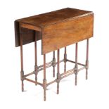 A GEORGE III MAHOGANY SPIDER LEG TABLE C.1780 the drop-leaf top on block and turned supports 69cm