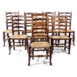 A HARLEQUIN SET OF EIGHT ASH LADDERBACK DINING CHAIRS LANCASHIRE, LATE 18TH / EARLY 19TH CENTURY