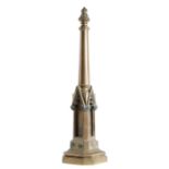 A GEORGE IV BRONZE GOTHIC STYLE LAMP BASE C.1825 the scroll finial above a column and an arched