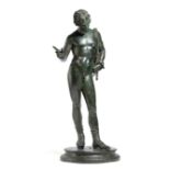 AN ITALIAN BRONZE GRAND TOUR FIGURE OF NARCISSUS AFTER THE ANTIQUE, CAST BY SOMMER OF NAPOLI, LATE