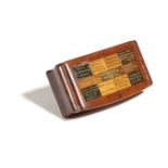 A VICTORIAN SCOTTISH TREEN SPECIMEN WOOD SNUFF BOX BY CHARLES STIVEN & SONS inlaid with twenty-two