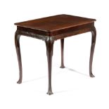 AN IRISH MAHOGANY SILVER TABLE IN GEORGE III STYLE PROBABLY 19TH CENTURY with a dished top, on