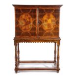 A WILLIAM AND MARY OLIVE WOOD OYSTER VENEERED AND MARQUETRY CABINET ON STAND LATE 17TH CENTURY AND