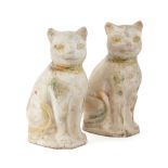 A PAIR OF AMERICAN FOLK ART CHALKWARE MODELS OF SEATED CATS LATE 19TH / EARLY 20TH CENTURY with