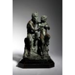 AN ITALIAN BRONZE GRAND TOUR SATYR GROUP AFTER THE ANTIQUE. NAPOLI, LATE 19TH CENTURY depicting a