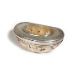 A GEORGE III SILVER MOUNTED SHELL SNUFF BOX LATE 18TH / EARLY 19TH CENTURY unmarked, with a hinged