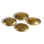 FOUR WELSH BRASS OVAL WEST COUNTRY MINER'S SNUFF BOXES LATE 19TH / EARLY 20TH CENTURY stamped '