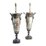 A PAIR OF FRENCH PORCELAIN VASE TABLE LAMPS IN SEVRES STYLE LATE 19TH CENTURY with bronze mounts,