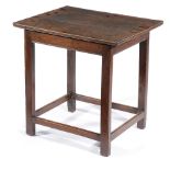 A GEORGE III OAK OCCASIONAL TABLE C.1760-70 the rectangular top with an applied moulded edge, on