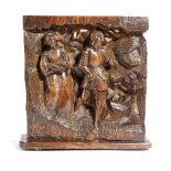 A CARVED OAK FIGURAL GROUP PROBABLY FLEMISH, LATE 16TH / EARLY 17TH CENTURY depicting a knight in