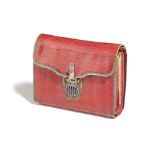 A FRENCH LOUIS XVI RED MOROCCO LEATHER AND SILVER MOUNTED PURSE LATE 18TH CENTURY the interior