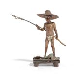 AN AUSTRIAN COLD PAINTED BRONZE FIGURE OF A FISHER BOY IN THE MANNER OF FRANZ BERGMAN, EARLY 20TH