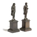 A PAIR OF SMALL FRENCH BRONZE FIGURES OF PHILOSOPHERS EARLY 19TH CENTURY depicting Jean-Jacques