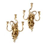 A PAIR OF VICTORIAN GILTWOOD AND COMPOSITION WALL SCONCES IN ROCOCO STYLE LATE 19TH CENTURY with