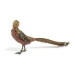 AN AUSTRIAN COLD PAINTED BRONZE MODEL OF A GOLDEN PHEASANT BY FRANZ BERGMAN, LATE 19TH / EARLY