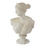 AN ITALIAN ALABASTER GRAND TOUR BUST OF DIANA AFTER THE ANTIQUE. LATE 19TH CENTURY on a turned socle