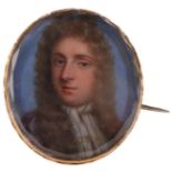 English School c.1700 Portrait miniature of a gentleman wearing a cravat and long wig On vellum,