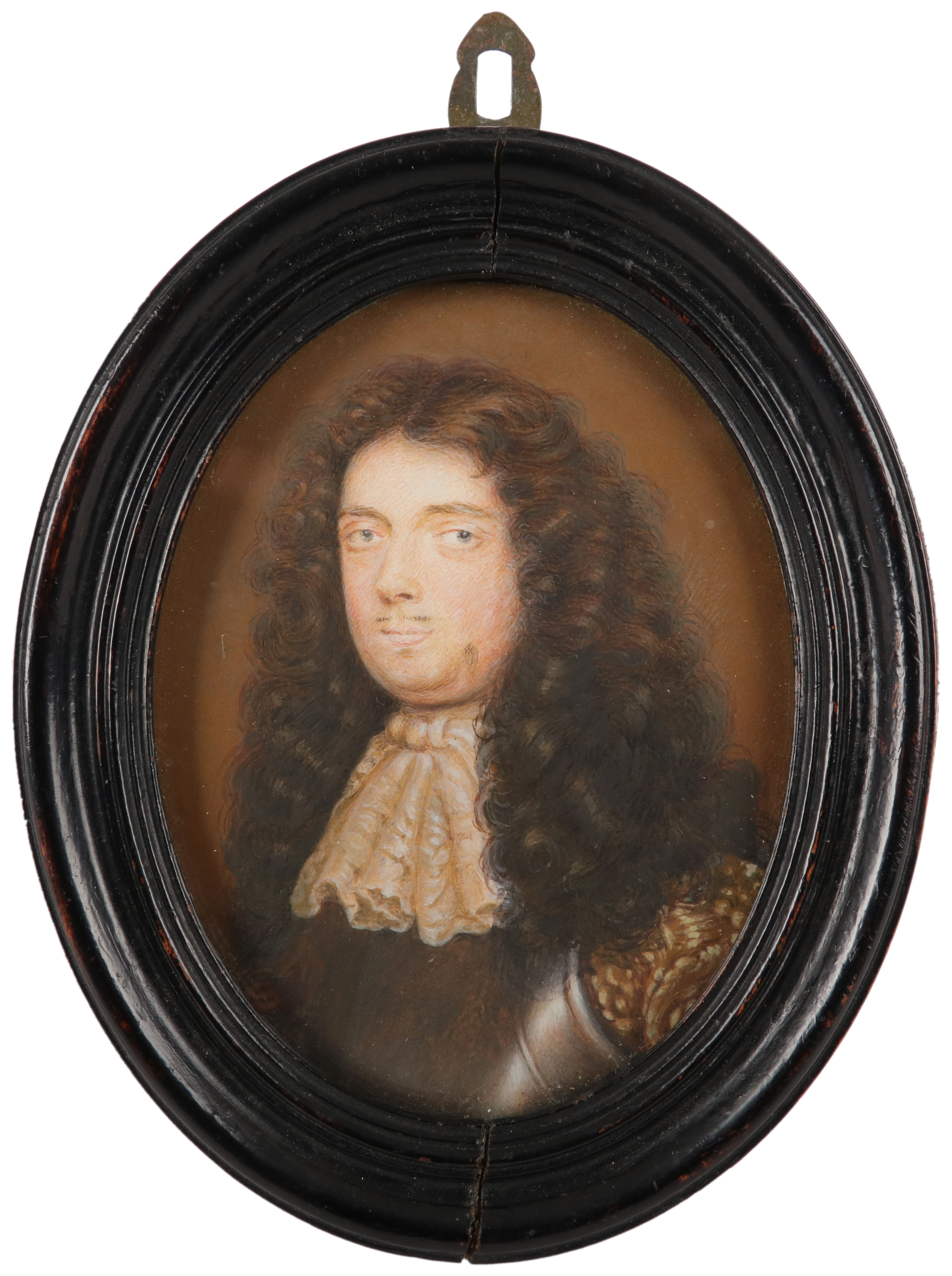 Manner of Samuel Cooper Portrait miniature of a gentleman wearing armour, a lace cravat and long wig