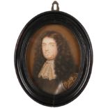 Manner of Samuel Cooper Portrait miniature of a gentleman wearing armour, a lace cravat and long wig