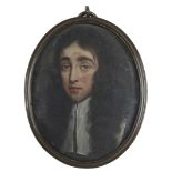 Follower of Samuel Cooper Portrait miniature of a gentleman wearing a lawn collar and long hair On