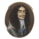 Manner of Samuel Cooper Portrait miniature of Charles II (1630-1685), wearing armour and the