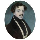 λEdward Robertson (b.1809) Portrait miniature of a gentleman wearing a black coat and white