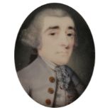 λContinental School Late 18th Century Portrait miniature of a gentleman wearing a lilac coat and