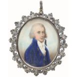 λEnglish School c.1900 Portrait miniature of a gentleman, in a blue coat, with a white waistcoat and