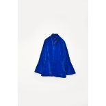 A rare Apple Boutique Mandarin-collar sea blue velvet two piece suit designed by The Fool, seven