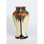 'Latona Tree' a large Clarice Cliff Bizarre Mei Ping vase, painted in colours on a Latona cream