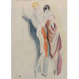 ‡ Dorte Clara Dodo Burgner (1907-1998) The Secret pencil and watercolour on paper of two young