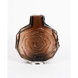 A Whitefriars Cinnamon glass Banjo vase designed by Geoffrey Baxter, moulded in low relief,