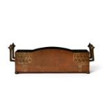 An Art Nouveau WMF copper and brass trough, rectangular section with applied brass handles, the body