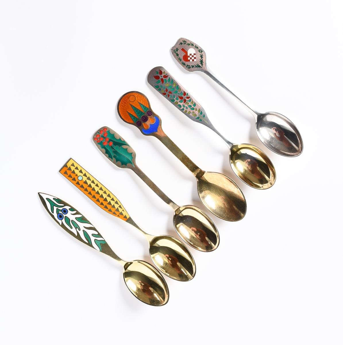 'Colorful Christmas' an A Michelsen silver and enamel Christmas 1951 spoon designed by Eigel Jensen,