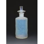 A Marius Sabino opalescent glass perfume bottle and stopper, shouldered form, cast in low relief