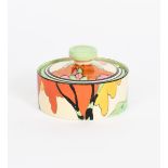 'Honolulu' a Clarice Cliff Fantasque Bizarre preserve pot and cover, painted in colours with