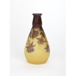 An Art Nouveau Galle cameo glass solifleur vase, tapering pear shape with knopped neck and flaring