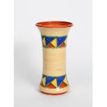 'Original Bizarre' an early Clarice Cliff vase, shape no.204, waisted cylindrical form, painted with