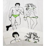 An Apple Boutique printed Boy and Girl cotton double sheet with two pillowcases designed by Martin