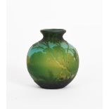 A Muller Freres Luneville Cameo glass vase, ovoid with flaring neck, pale blue glass body with green