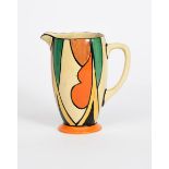 'Double V' a Clarice Cliff Bizarre Coronet jug, shape no.42, painted in colours printed factory