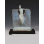 'Suzanne' a Marius Sabino opalescent glass figure, modelled as a naked woman, arms outstretched