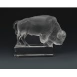 'Bison' no. 1196 a modern Lalique clear and frosted glass paperweight, originally designed by Rene