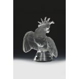 'Cockatoo' a modern Lalique clear and frosted glass sculpture, modelled as a parrot perched on