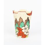 'Limberlost' a Clarice Cliff Fantasque Bizarre vase, shape no.451, flaring, fluted body painted in