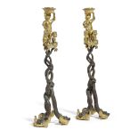 A PAIR OF FRENCH GILT AND PATINATED BRONZE CANDLESTICKS BY CHRISTOPHE FRATIN (1800-1864) each