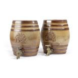 A PAIR OF VICTORIAN BROWN STONEWARE SPIRIT BARRELS BY DOULTON & WATTS, C.1850 each decorated with